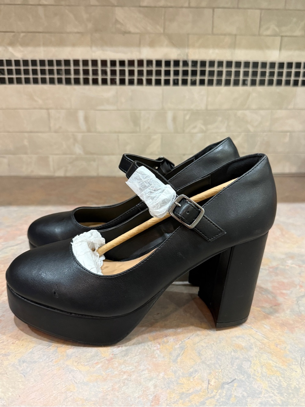 Lane Bryant Black Mary Jane Platform Heels Womens Size 7.5 Wide Block Heel NWOB